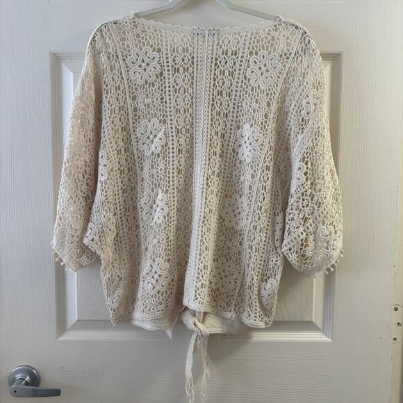 Democracy Boho Cottagecore Crochet Lace Floral Beige Top Lace Size Small - Picture 2 of 8